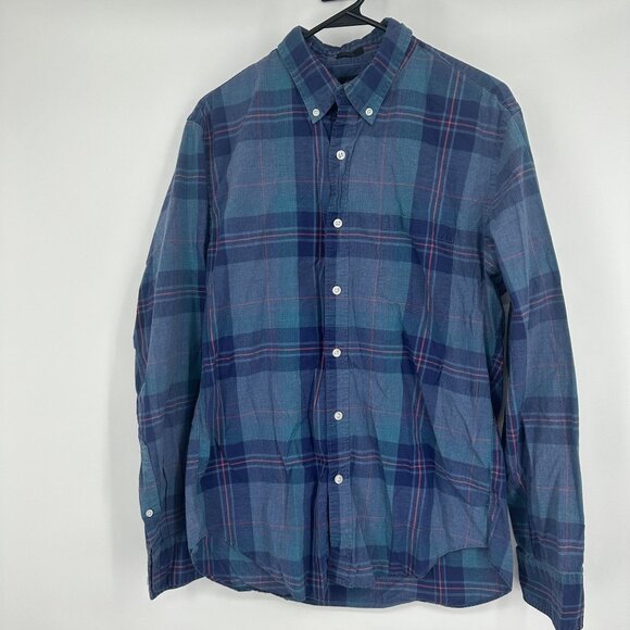 J. Crew Men's Plaid Button Down Shirt Blue Size Large Slim - Picture 1 of 4